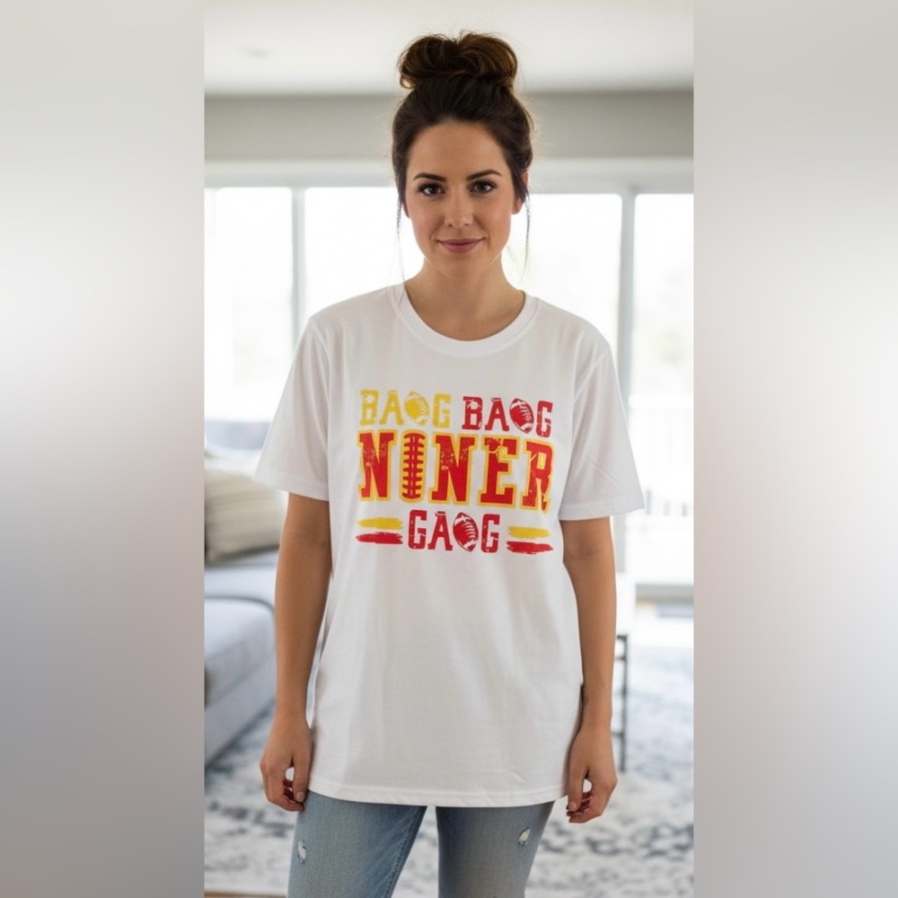 49ers tshirt-BANG BANG NINER GANG. NIP. Size M (8-10)